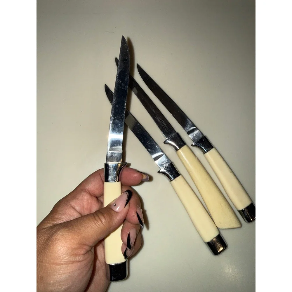 Vintage Empire & Carvel Hall Stainless USA Steak Knives Cream Handles Set of 4
